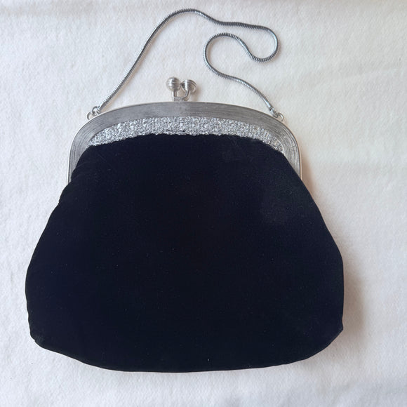 Stunning Vintage Australian Made Black Velvet Evening Bag By Swain’s of Victoria