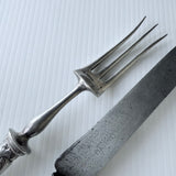 Vintage Christofle France 2 Piece Carving Set Steel & Silver Plate Rococo Pattern