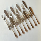 8 x Vintage English Silver Plate Fish Knives & Forks by Philip Marks of Sheffield Kings Pattern EPNS