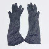 Vintage 1950s Long Black Satin Fabric Gloves Elastic Gathered At Side Wrist Small Size