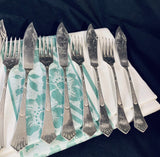 6 x Vintage Silver Plate Fish Knives & Forks Art Deco Pattern Continental