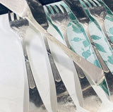 6 x Vintage Silver Plate Fish Knives & Forks Art Deco Pattern Continental