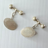 Vintage Sterling Silver Gentleman’s Chain Cufflinks Oval Blank For Engraving