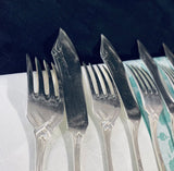 6 x Vintage Silver Plate Fish Knives & Forks Art Deco Pattern Continental
