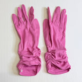 Vintage Mambo 1950s 1960s Long Deep Pink Nylon Gloves Elastic Ruching Small Size 7.5