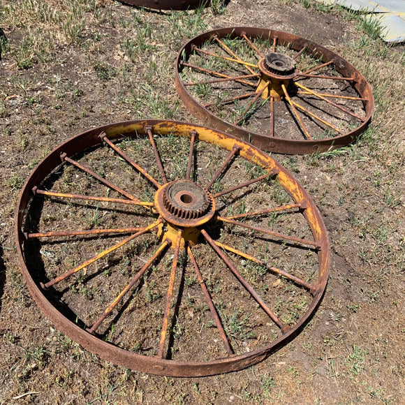 A Large & Heavy Pair Of Old Machinery Wheels - PICKUP ONLY - NO SHIPPING