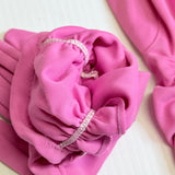 Vintage Mambo 1950s 1960s Long Deep Pink Nylon Gloves Elastic Ruching Small Size 7.5