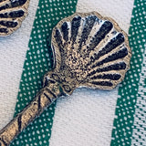 Vintage Silver Plate Pair Of Salt Spoons Ornate Fleur De Lys Handles Made In Italy