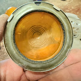 Pair Of Vintage Indicator Lens Light Assemblies Orange Beehive & Metal Surrounds
