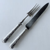 Vintage Christofle France 2 Piece Carving Set Steel & Silver Plate Rococo Pattern