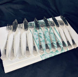 6 x Vintage Silver Plate Fish Knives & Forks Art Deco Pattern Continental