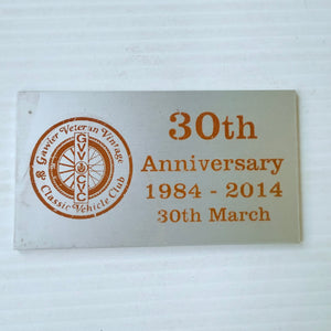 Gawler Veteran Vintage & Classic Vehicle Club SA 30th Anniversary Plaque 1984 - 2014