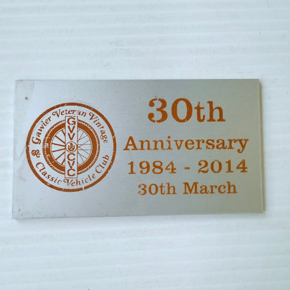 Gawler Veteran Vintage & Classic Vehicle Club SA 30th Anniversary Plaque 1984 - 2014