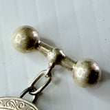 Vintage Sterling Silver Gentleman’s Chain Cufflinks Oval Blank For Engraving
