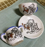Vintage Miniature Made In Japan Ceramic Trio Monkey Elephant Plate Cup Sugar