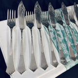 6 x Vintage Silver Plate Fish Knives & Forks Art Deco Pattern Continental