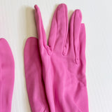 Vintage Mambo 1950s 1960s Long Deep Pink Nylon Gloves Elastic Ruching Small Size 7.5
