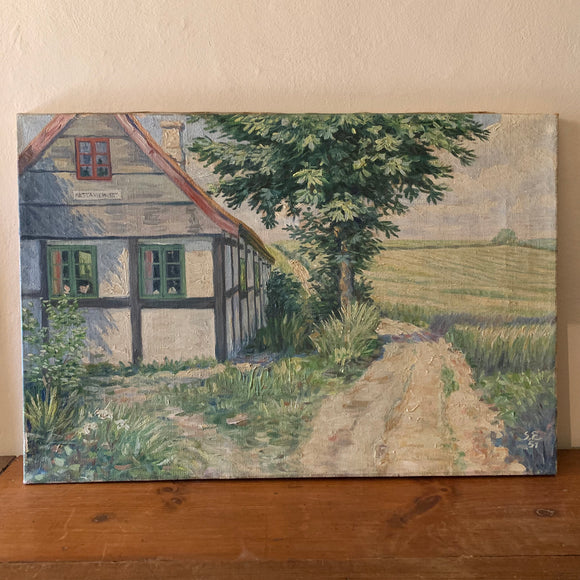 Vintage German Oil On Canvas ‘Kastaniehuset’ The Chestnut House 1951