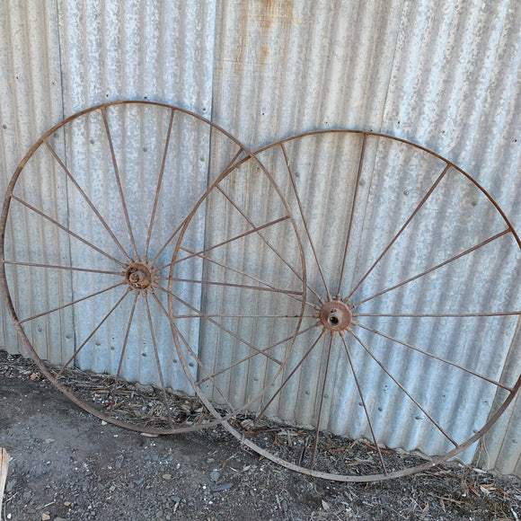 Pair Of Large Steel Wheels For Garden Art By Bettendorf Wheel Co of Davenport, Iowa - PICKUP ONLY, NO SHIPPING!!!