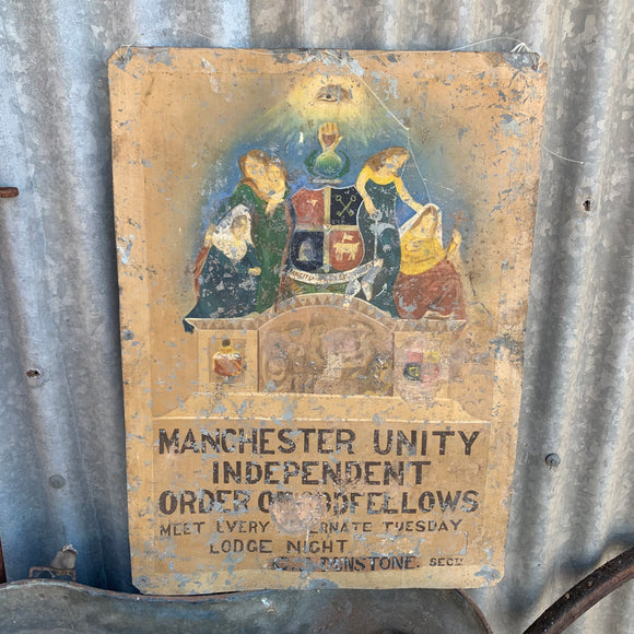 Vintage Handpainted Sign Manchester Unity Independent Order Of Oddfellows