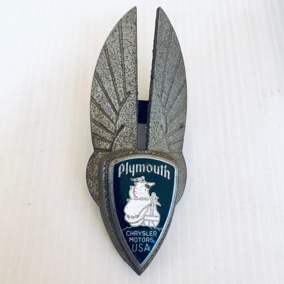 Vintage 1935 1936 Plymouth Winged Enamel & Metal Grille Grill Emblem Ornament