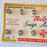 Vintage New Old Stock 1940s UK Newey’s Rustless Snap Fasteners Packet of 12 Silver Size 1