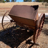 Large Two Wheel Cart With Remains Of Riveted Water Tank For Garden Or Yard Art