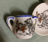 Vintage Miniature Made In Japan Ceramic Trio Monkey Elephant Plate Cup Sugar