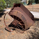 Large Two Wheel Cart With Remains Of Riveted Water Tank For Garden Or Yard Art