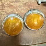 Pair Of Vintage Indicator Lens Light Assemblies Orange Beehive & Metal Surrounds