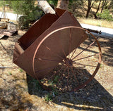 Large Two Wheel Cart With Remains Of Riveted Water Tank For Garden Or Yard Art