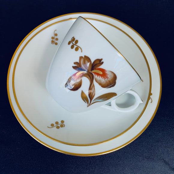 Vintage Royal Copenhagen Fine Bone China Trio Brown Iris Pattern (2 Available) Tea Cup Saucer & Cake Plate