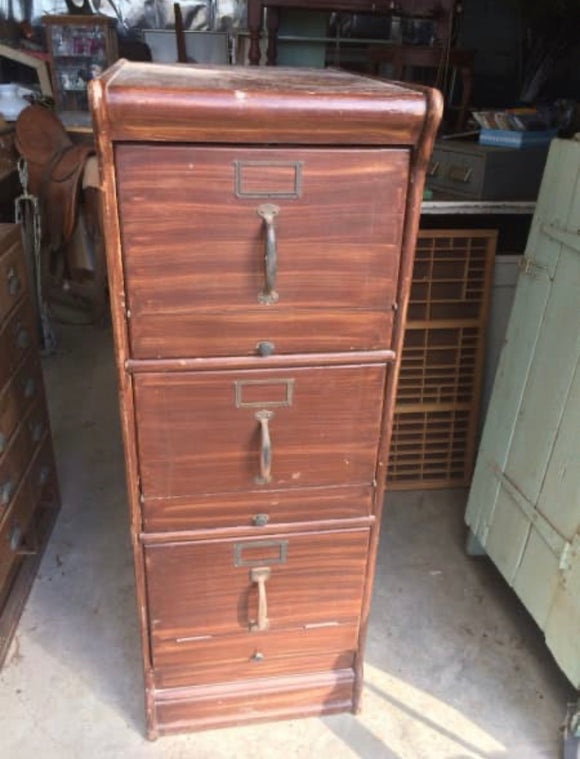 Solid Oak Antique Filing Cabinet Three Drawers With Drop Down Fronts