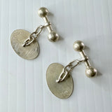 Vintage Sterling Silver Gentleman’s Chain Cufflinks Oval Blank For Engraving