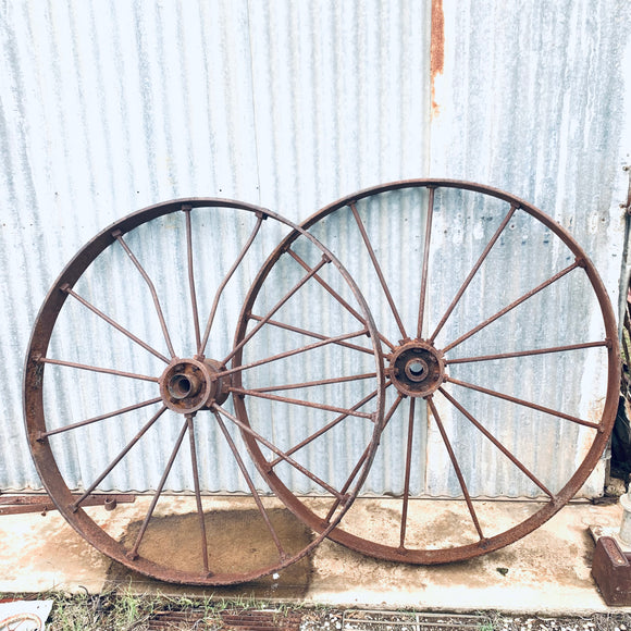 Vintage Pair Of Large Steel Wheels For Garden Art