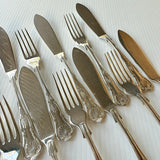 8 x Vintage English Silver Plate Fish Knives & Forks by Philip Marks of Sheffield Kings Pattern EPNS