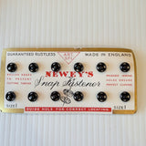Vintage New Old Stock 1940s UK Newey’s Rustless Snap Fasteners Packet of 12 Black Size 1