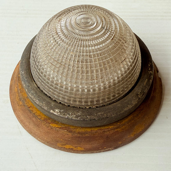 Original Genuine Vintage Car Glass Beehive Dome Interior Light With Wood Mount