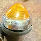 Pair Of Vintage Indicator Lens Light Assemblies Orange Beehive & Metal Surrounds