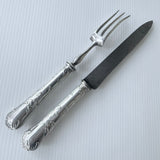 Vintage Christofle France 2 Piece Carving Set Steel & Silver Plate Rococo Pattern