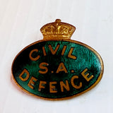 Vintage World War II SA Civil Defence Green Enamel Badge Schlank Adelaide 1940s