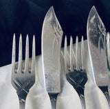 6 x Vintage Silver Plate Fish Knives & Forks Art Deco Pattern Continental