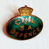 Vintage World War II SA Civil Defence Green Enamel Badge Schlank Adelaide 1940s