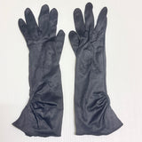 Vintage 1950s Long Black Satin Fabric Gloves Elastic Gathered At Side Wrist Small Size