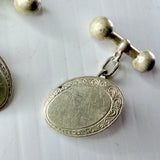 Vintage Sterling Silver Gentleman’s Chain Cufflinks Oval Blank For Engraving
