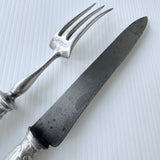 Vintage Christofle France 2 Piece Carving Set Steel & Silver Plate Rococo Pattern