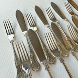 8 x Vintage English Silver Plate Fish Knives & Forks by Philip Marks of Sheffield Kings Pattern EPNS
