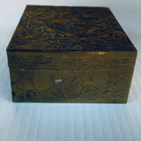 Vintage Chinese Brass Cigarette Cigar Box Wood Lined Hinged Dragons Butterflies