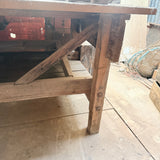 Antique Heavy Rustic Redgum Work Bench With Vice & Striking Plate - PICKUP ONLY - NO SHIPPING