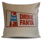 New cushion pillow cover printed with original photograph of a vintage Fanta sign on an old general store